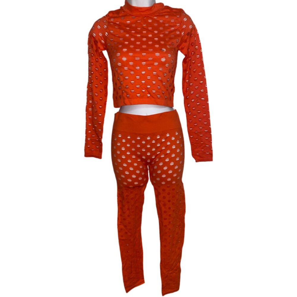 Sz.S*Fashion Nova*2 Pc. Neon Orange Activewear--Top & Leggings